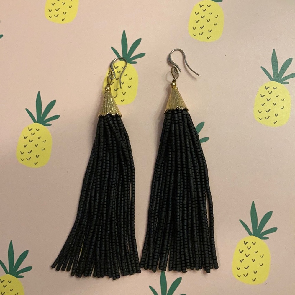 Black beaded tassel earrings